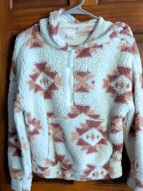 No Boundaries Cream Sherpa Pullover with Pink Aztec Accents